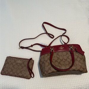 Coach Signature Crossbody Tote & Wallet Set NWT Red Interior